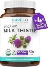 USDA Organic Milk Thistle Capsules - 80 Silymarin Supplement for Liver Suppo...