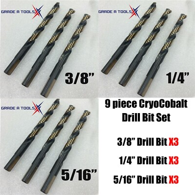 Aluminum Collision Repair CryoCobalt Drill Bit Bundle (9 pack) 3/8'', 1/4'', 5/16''