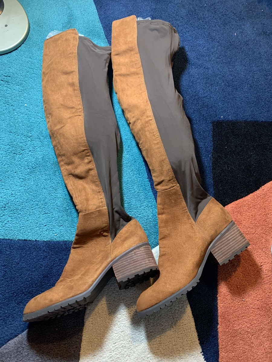 Charles David pull on textile/suede rust colored over the knee boots size