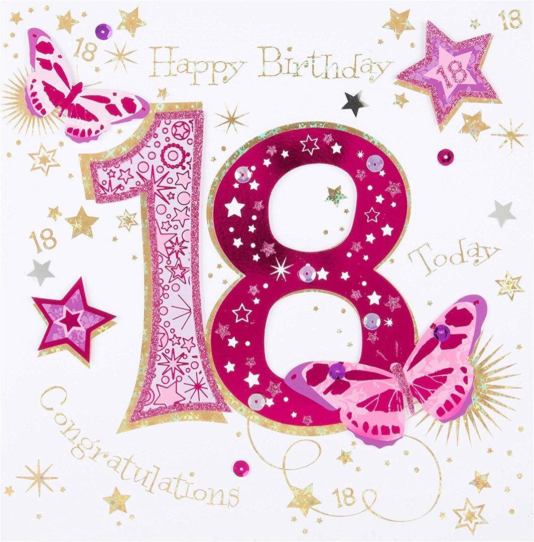 Stunning Pink Happy 18th Handmade Large Square Birthday Card by Talking Pictures