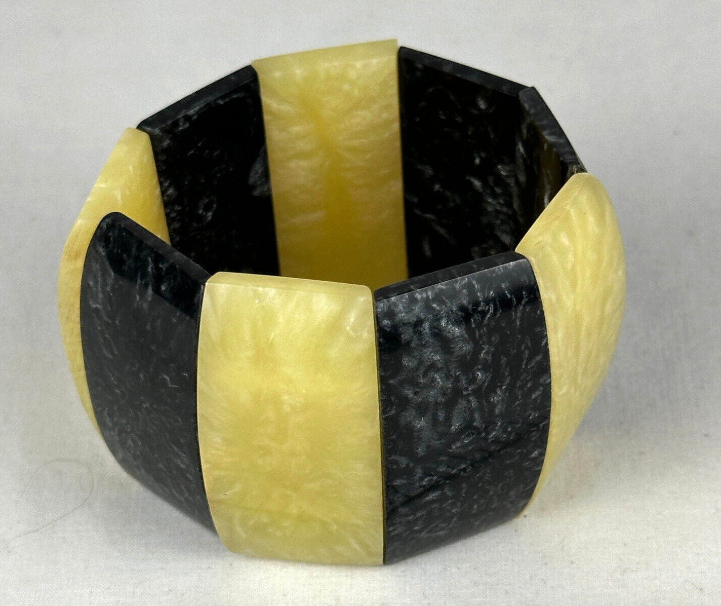 Bracelet Wide Rectangular Domed Yellow Black Marb… - image 1