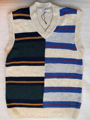 ZARA, MEN'S S SWEATER V-NECK VEST, STRIPES, BLEND, NWOT - Main Image