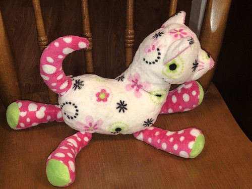 Douglas The Cuddle Toy Pink White Green Flower Floral Polka Dot Cat Plush HTF - Picture 3 of 5