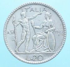 VITTORIO EMANUELE III 20 LIRE 1927 LITTORE SILVER COIN MONETE ARGENTO CURRENCY