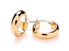 9ct Yellow Gold on Silver Chunky Plain Hoop Creole Earrings - 16.5mm Diameter