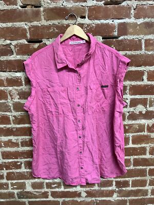 Calvin Klein Womens Pink Sleeveless Button Up Plus Size 2X