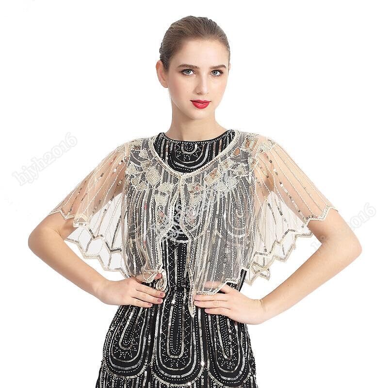 Wrap 20s Theme  Hat Flapper Wedding Sequin Taupe lace  Antique style BABEYOND | 1920s Vintage Dresses & Accessories | Twenties  main image 3