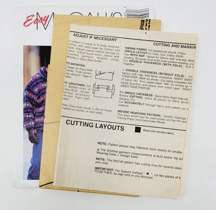 Mccalls 7944 Unisex Fleece Jacket Sewing Pattern sz Sml Med Lrg - Image 3 of 3