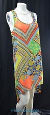 GLAM DRESS multi geo sundress chiffon hi low sleeveless retro mod Size S SM NEW