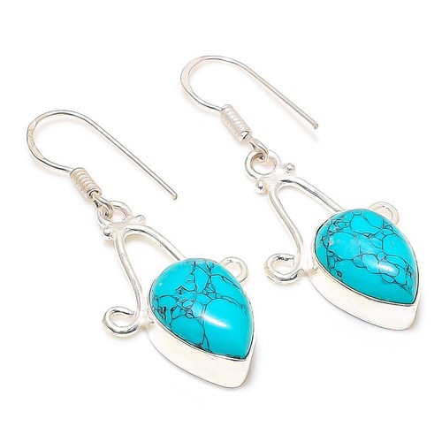 Handmade Santa Rosa Turquoise Earrings In 925 Sterling Silver - 1.85 Inch Drop Dangle Earrings 8 thumbnail image