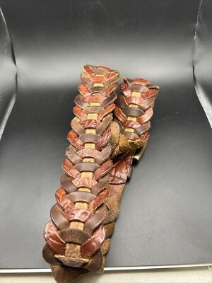 Fossil Leather Belt Medium 36 Chain Woven Tooled Flower  display picture 1