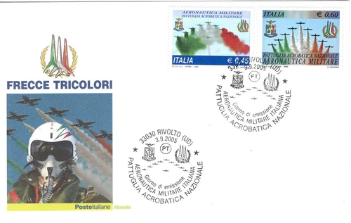 ITALY 2005 REVOLTING AERONAUTICAL ARROWS TRICOLOR CANCELLATION FDC SPECIAL ENVELOPE