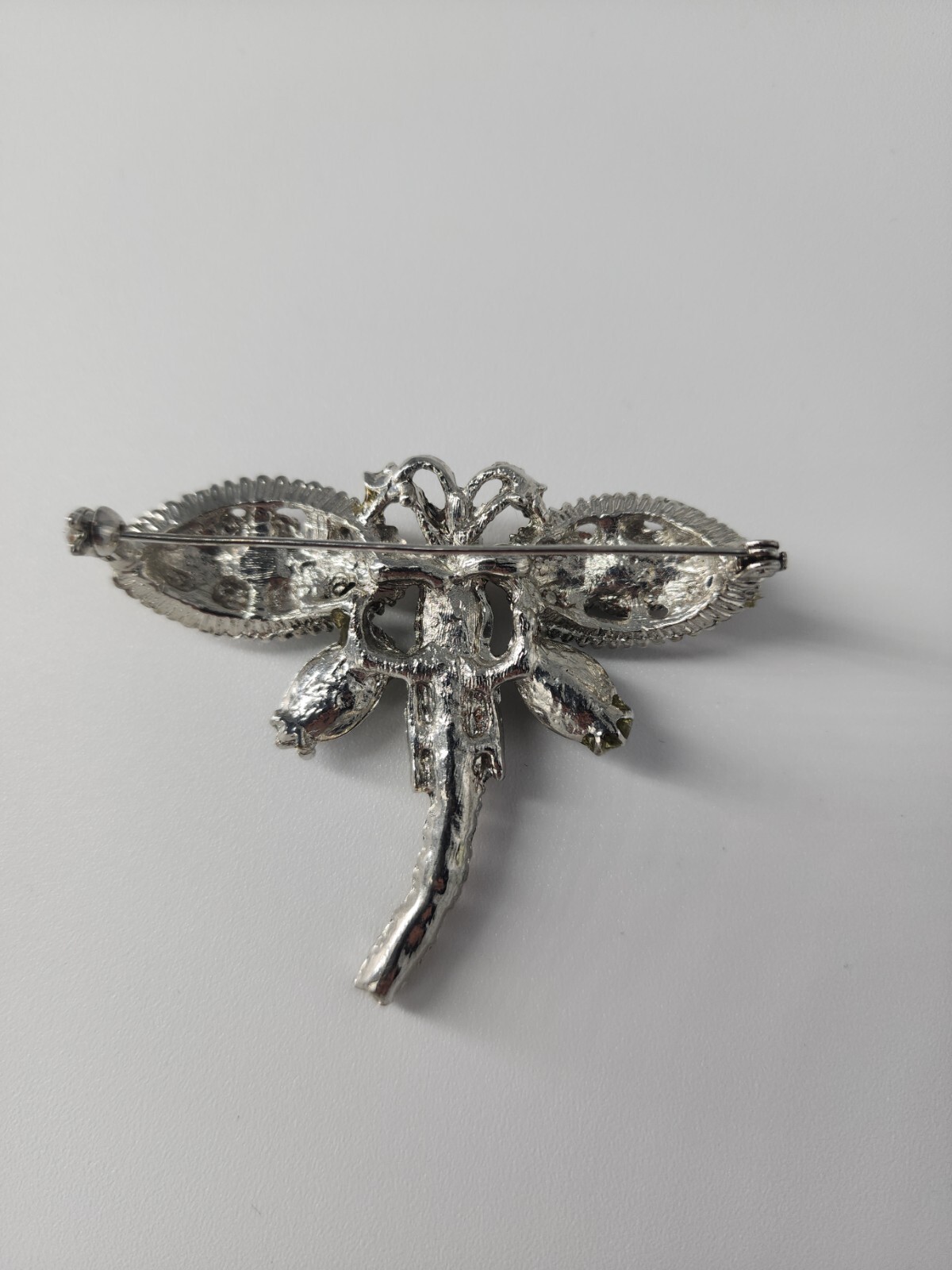 Vintage Estate Dragonfly Brooch Rhinestones Silve… - image 5