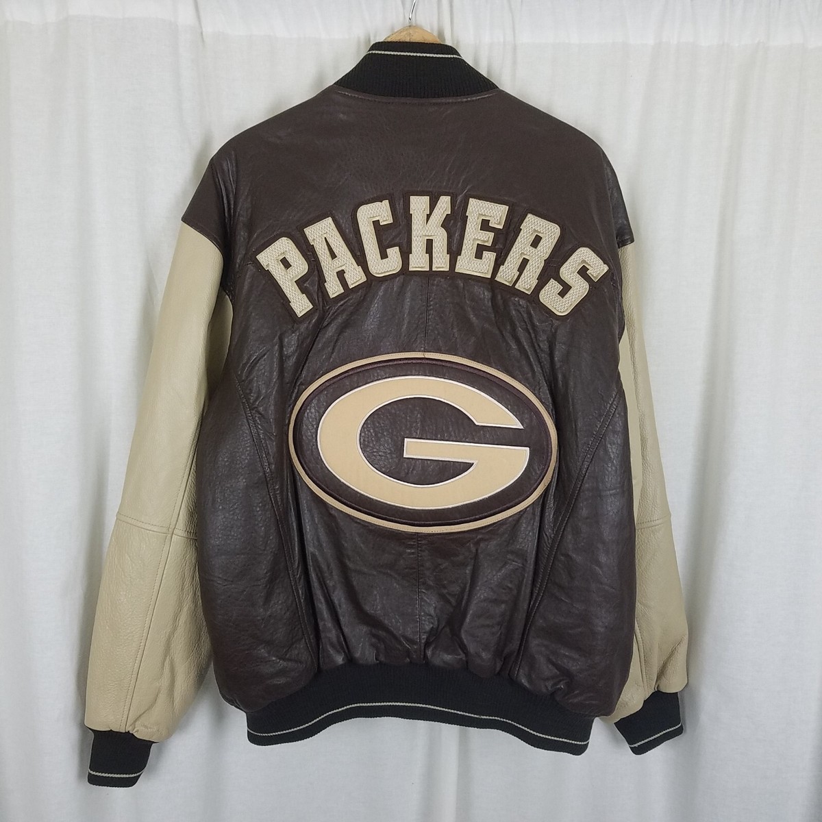 Bomber Vintage En Cuir G-III Carl Banks Packers - Taille XL, Occasion, Couleurs Noir Vert Jaune