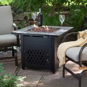 Details About Propane Fire Pit Table Outdoor Patio Deck Backyard Outside Firepit Rectangular