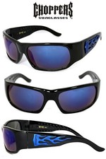 Choppers Biker Mens Sunglasses - Black Frame Blue Flash Lens C13