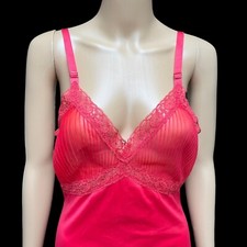 Vtg Red Nylon Full Slip Crystal Pleat Dress Sheer Accordion Hem Bust 34 AS IS