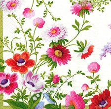  2 Two Paper Lunch Napkins for Decoupage/Mixed Media - Colorful Flowers floral
