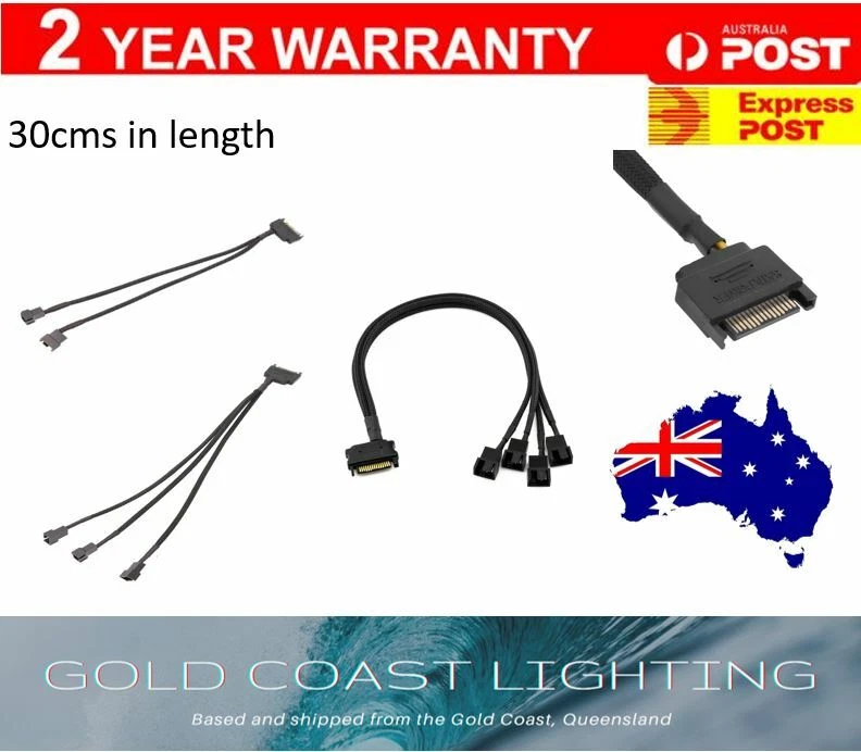 PC Fan Cable SATA 15Pin to 2/3/4 Way Splitter Fan Power Adapter Sleeved 