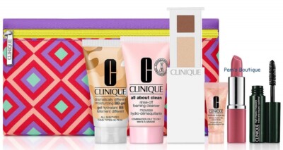 CLINIQUE 7pc GIFT SET w/ Plum Pop Lipstick, Like Mink Eye Shadow Duo, DDM BB-Gel