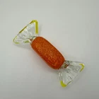 Vintage Murano 4.25"  Large Textured Orange Glass Candy Clear/Yellow Wrapper