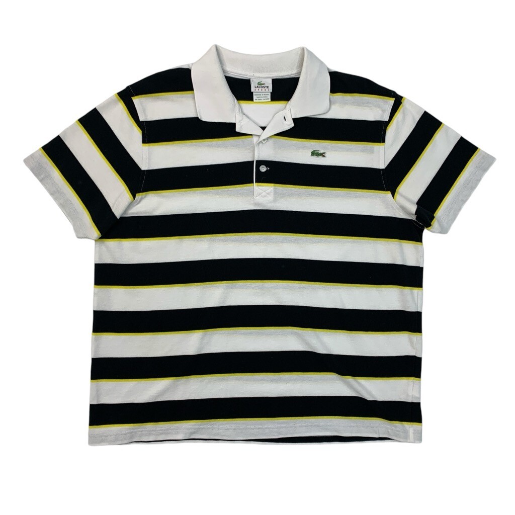 Lacoste Polo Shirt Men 7 Black Yellow Sport Stripe Short Sleeve