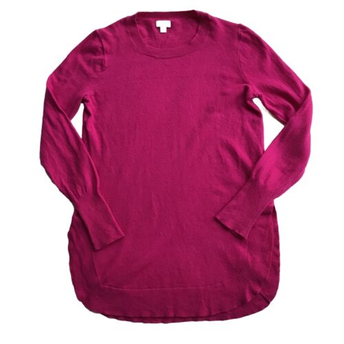 J. Crew Womens Merino Wool Blend Crewneck Tunic Sweater S Fuchsia Split Hem - Picture 1 of 8