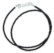 18"inch Necklace Natural Black Spinel Rondelle Faceted 3mm Beads Silver Lock