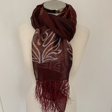 New Women's 100 Silk Scarf Shawl Wrap Burgundy Silver Metallic Paisley