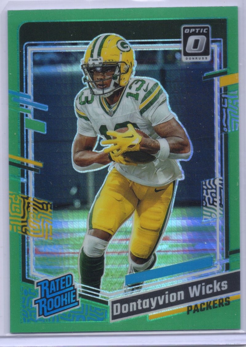 2023 Donruss Optic #249 Dontayvion Wicks Rookie Green Hyper  N