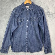 Levis Straus Denim Modern Western Shirt Mens Large Blue Pearl Snap Long Sleeve