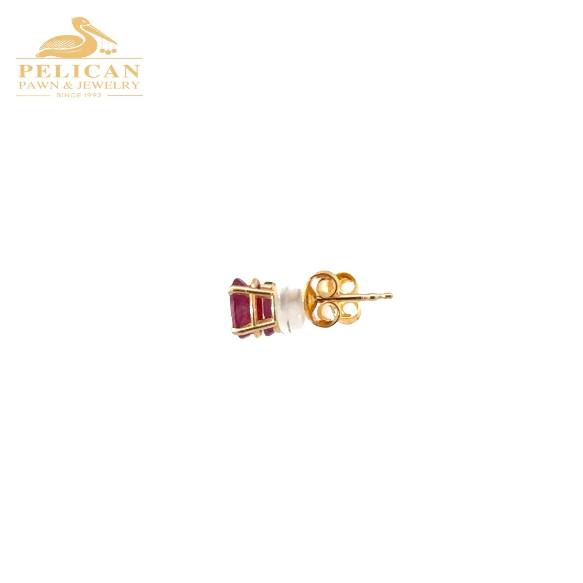Ruby Oval Solitaire Stud Earrings 10K Yellow Gold… - image 4