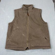 Vintage Mens L Woolrich Hunter Duck Canvas Aztec Fleece Lined Vest Brown