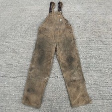 Carhartt Brown Duck Canvas Work Overalls Distressed Double Knee Bibs USA