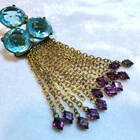 RARE Vintage Costume Jewelry FRED A Block Aqua Blue & Purple Stones Brooch Pin
