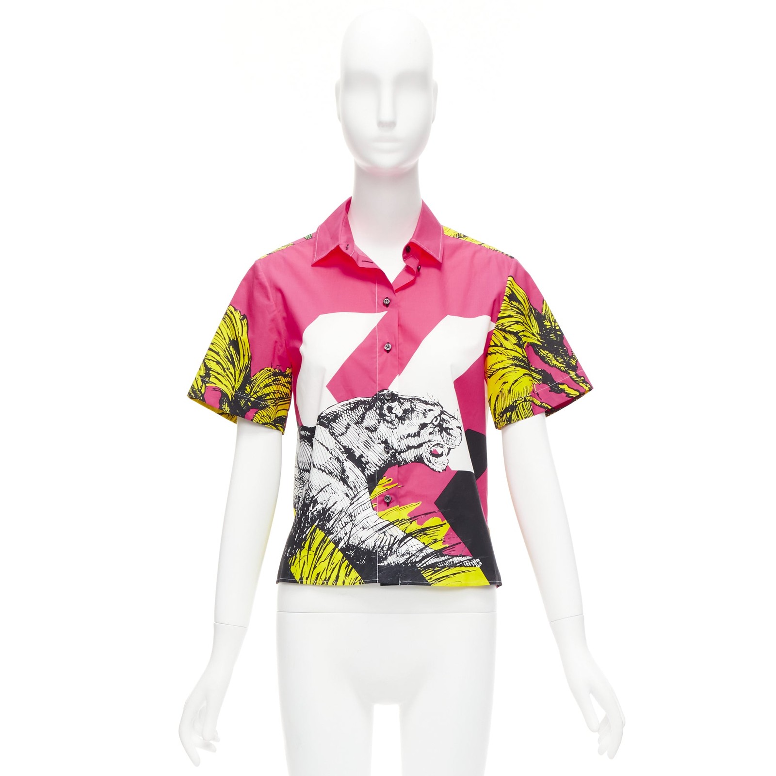 CHRISTIAN DIOR D-Jungle Pop Tiger pink print poplin short sleeve shirt FR34 XS image 9