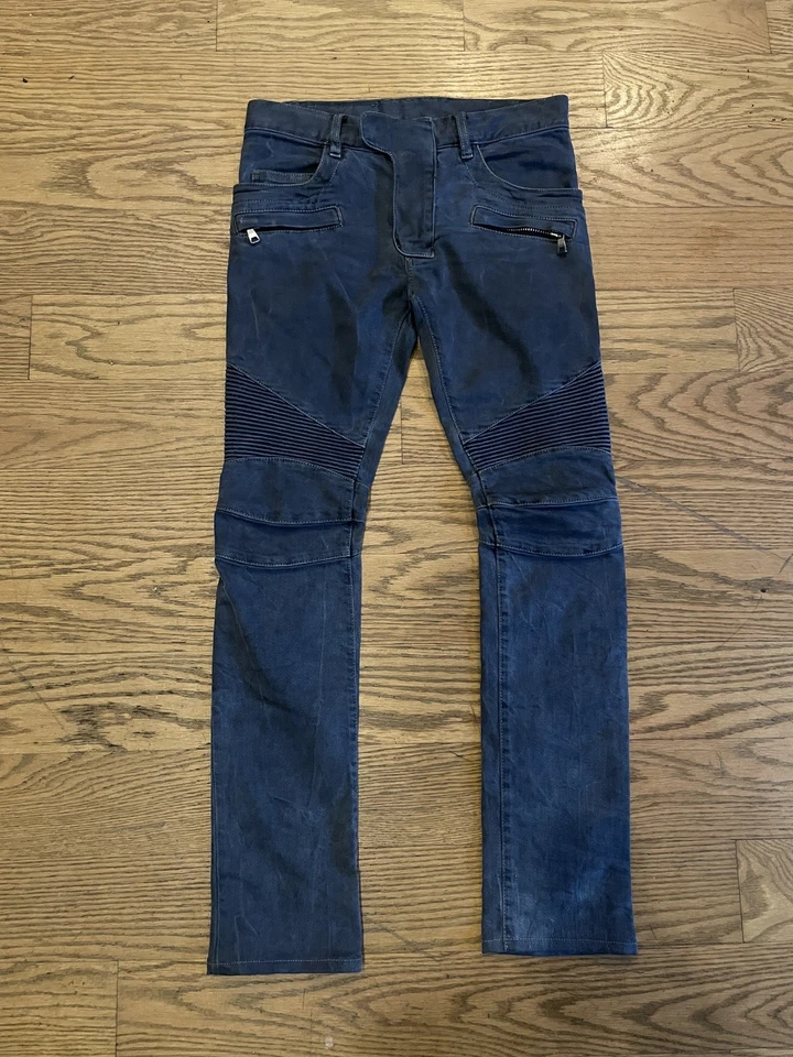 Balmain SS12 Indigo Blue Skinny Biker Jeans - Image 2 of 4