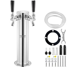 VEVOR Double Taps Draft Beer Tower Dispenser Stainless Steel Keg Beer Tower