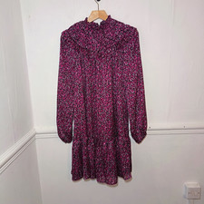 Forever Womens Dress Purple Size UK 14 Black Ditsy Floral Tiered Ruffle Whimsy