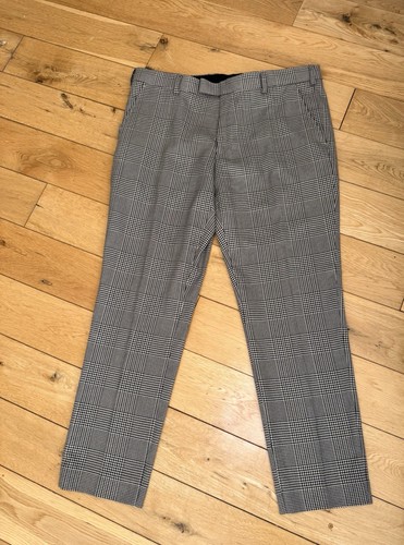 Moss London Men's Slim Fit Suit Trousers 36W 29L Pattered Dog Tooth Check VGC