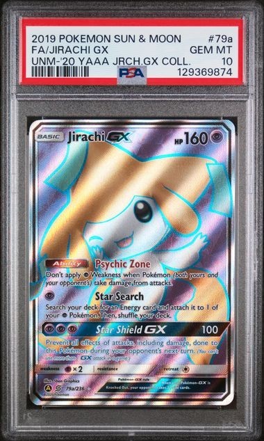 2019 POKEMON UNIFIED MINDS #79A FULL ART/JIRACHI GX PSA 10 NEW CERT PROMO