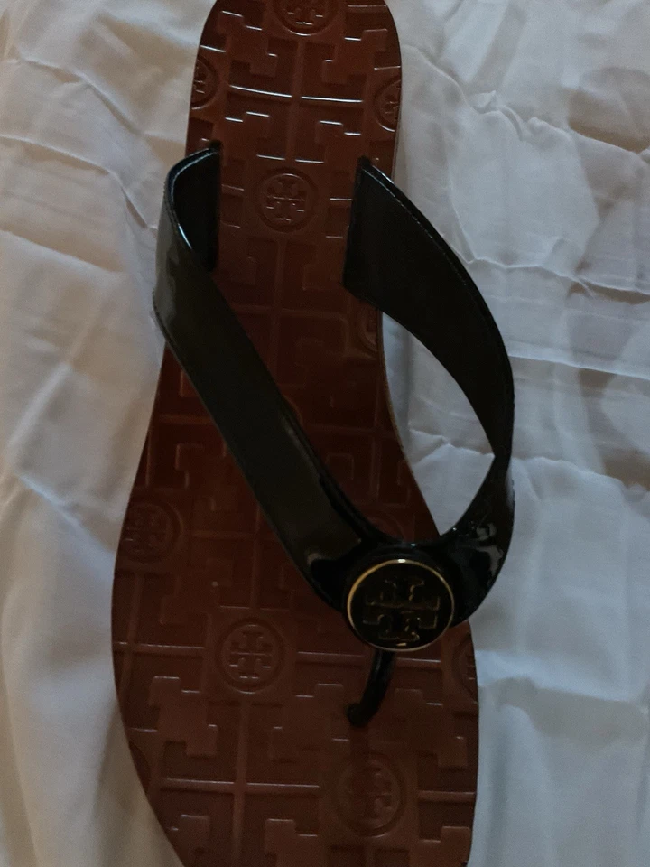 MUJER TORY BURCH THORA CORCHO CUÑA SANDALIA TANGA CUERO NEGRO TALLA 9 MEDIANO Foto 4 de 4