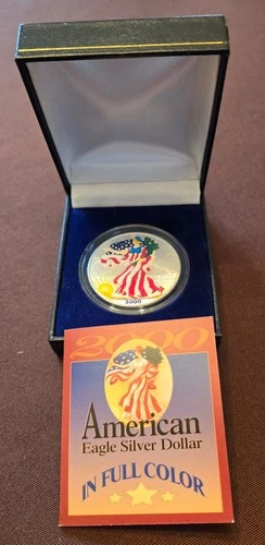 2000 American Eagle Silver Dollar in Color, Uncirculated 1 oz silver w box COA