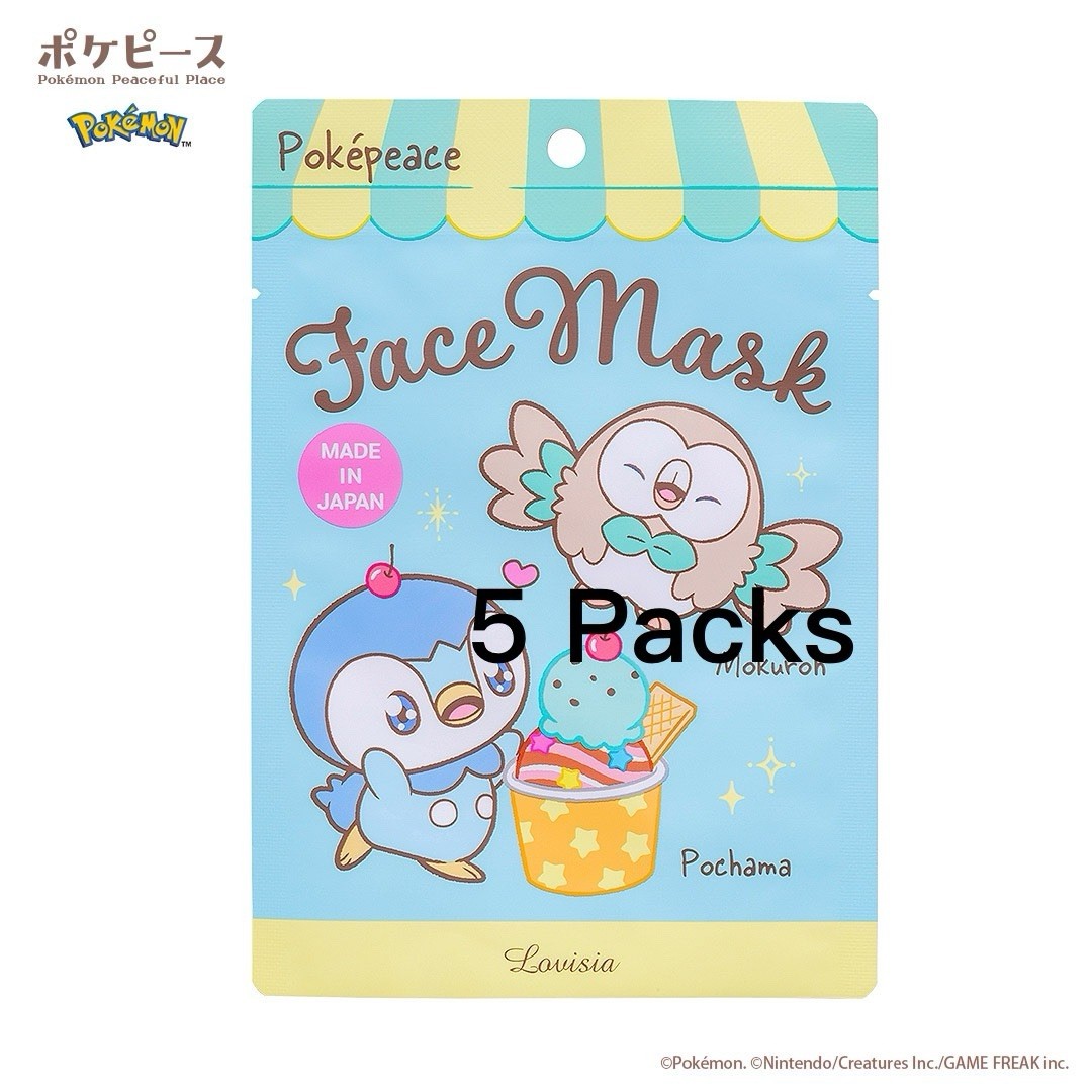 Máscara facial Pokémon “PokePeace” - Lovisia (limitado a Japón) 5 paquetes (1 hoja/paquete)