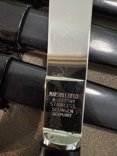 Set 6 coltelli vintage stile MCM Marshall Fields Solingen in custodia originale - Foto 9 di 14