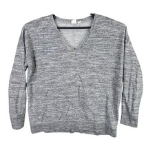 Womens Gap Heather Gray Pullover V Neck Sweater Long Sleeve Cotton Blend Size M