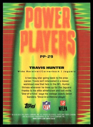 2025 Topps Chrome #PP-29 Travis Hunter Power Players - Picture 2 of 2