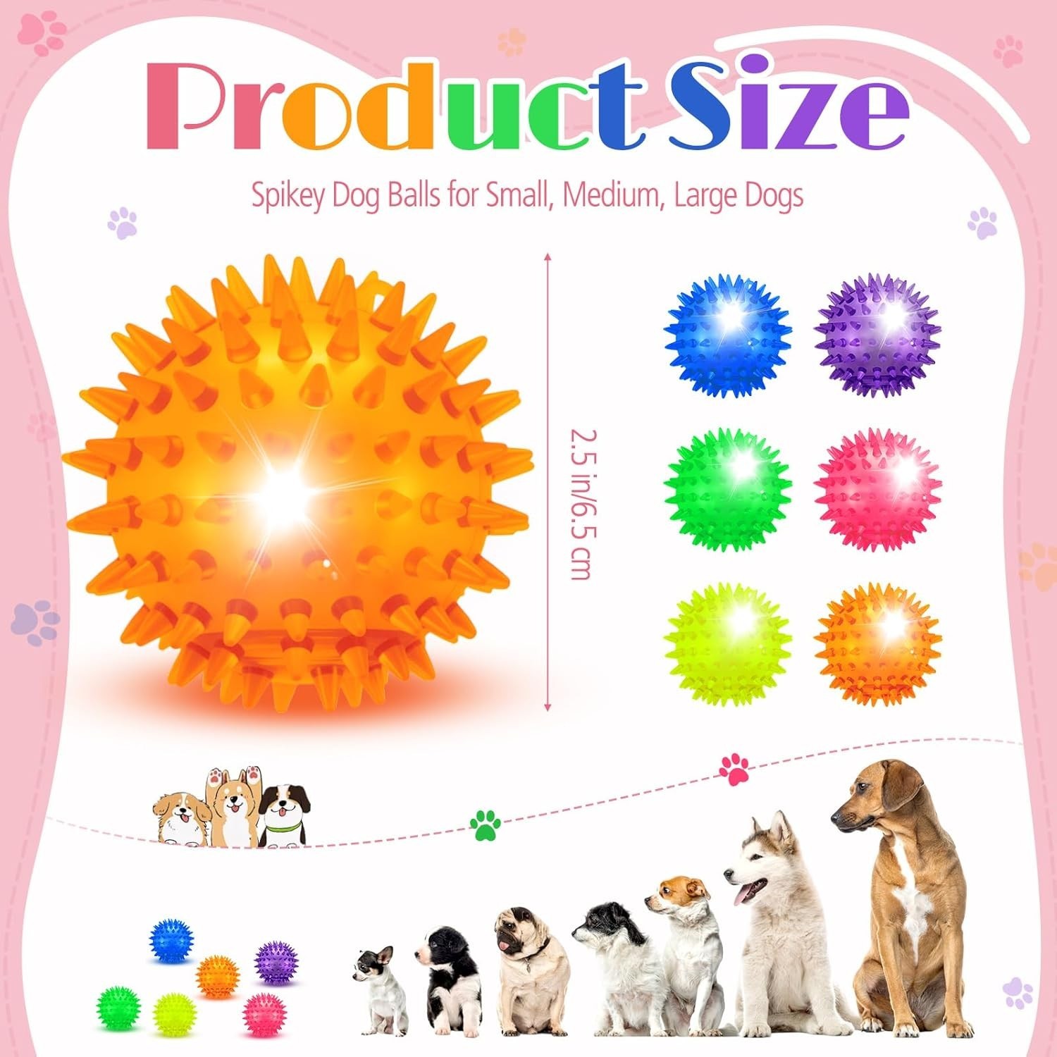 Light Up Spiky Squeaky Dog Balls &ndash; Glowing Chew Toy - LED Spiky Balls