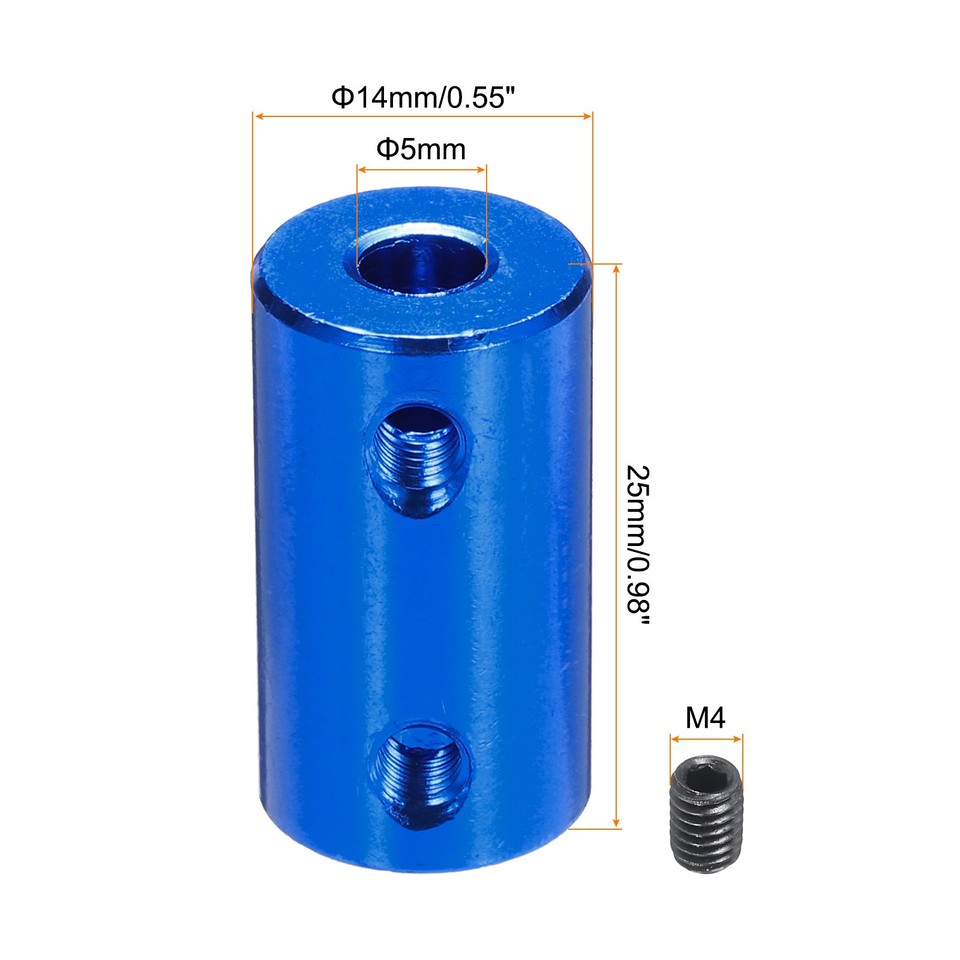 Manchon De Raccordement Rigide Alu 5mm, Longueur 25mm, Diamètre 14mm - Coupleur D'arbre Bleu Avec Vis De Blocage