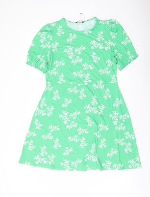 Marks and Spencer Damen Grün Blumenmuster Viskose A-Linie Größe 14 Rundhals Pullover